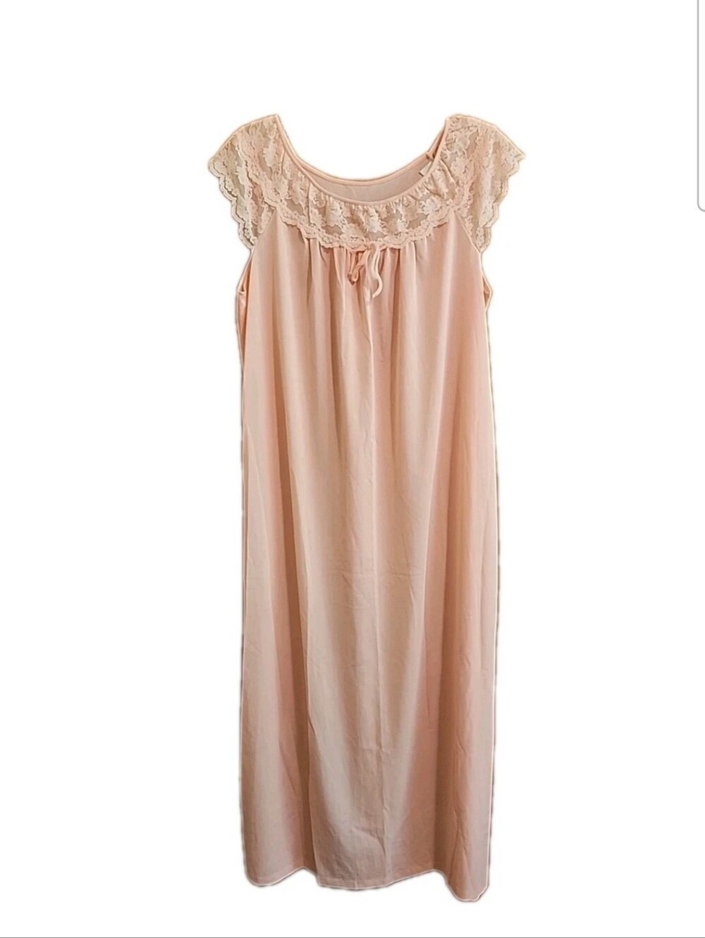 Vintage Philmaid Peach Nylon Long Gown Lace Trim 1960s Lingerie Nightgown Medium